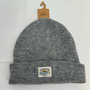 NWT Faherty Core Logo Beanie Hat Unisex OS Heather Gray Polyester Nylon Wool New